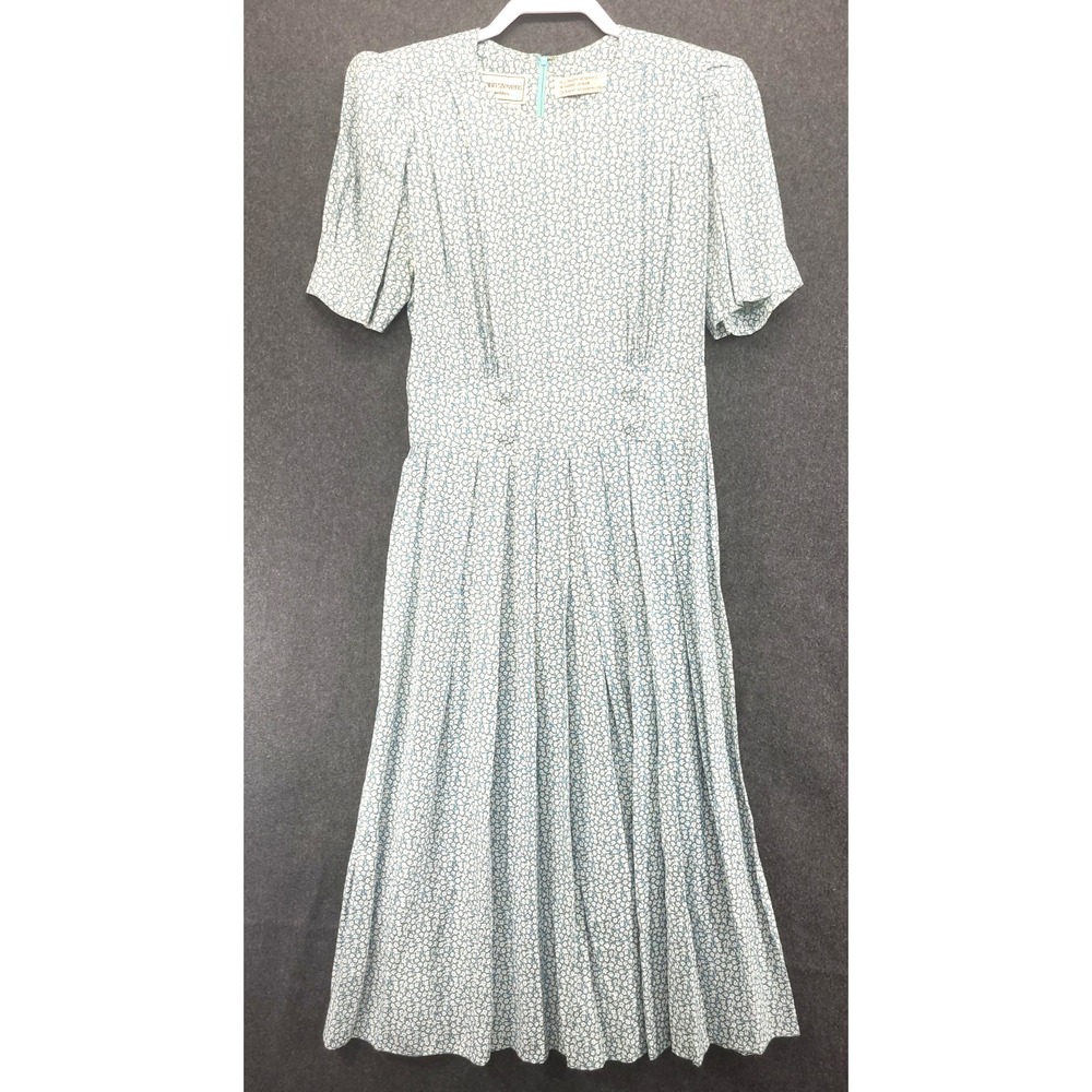 Vtg Karin Stevens Petites Dress Pleated Modest Cottagecore School Marm 1980s-90s